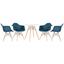 cor Mesa branco com cadeiras azul petróleo