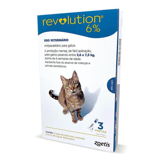 Imagem de 01 Combo Antipulgas Revolution 6% Gatos De 2,6 A 7,5 Kg