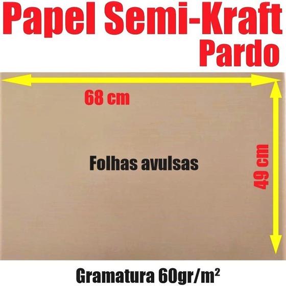 Imagem de 01 kg Papel Pardo Semi Kraft folhas avulsas grandes (68cmx49cm) Gram. 60gr/m2 p/ embalagem