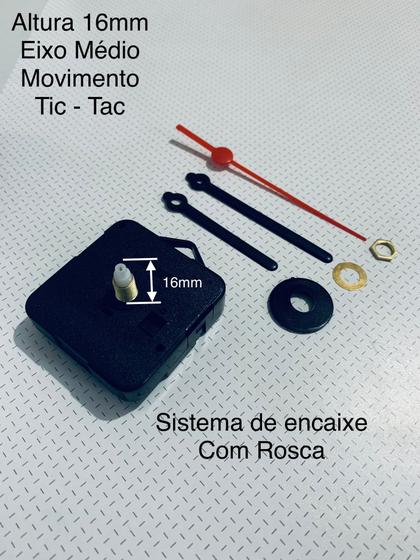 Imagem de 01 Mecanismo de relógio para parede com sistema de encaixe com rosca e altura 16mm média mov Tic-Tac