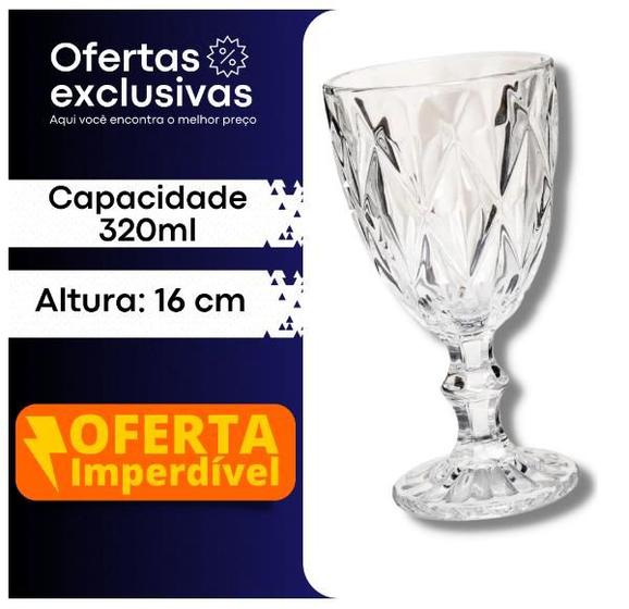 Imagem de 01 Peça de Taça Alba de Vidro Diamond Transparente 320ml