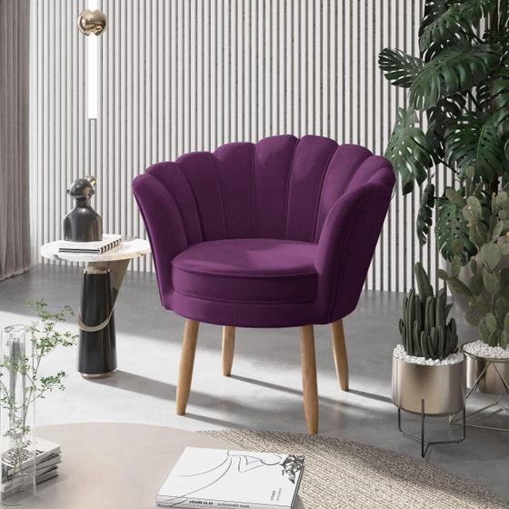 Imagem de 01 Poltrona Decorativa Pétala Escritório Sala Recepção Veludo Roxo - Visalar