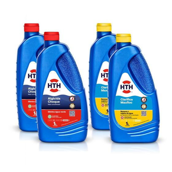 Imagem de 02 Algicida Choque 1lt + 02 Maxfloc HTH