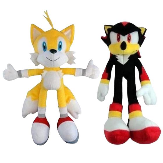 Imagem de 02 Brinquedos Pelucia Tails e Shadow 35cm Turma do Sonic Antialérgico