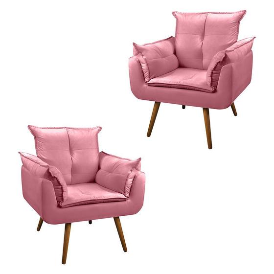 Imagem de 02 Cadeiras Opala Decorativa Quarto e Sala Pés Palito Suede Rosa