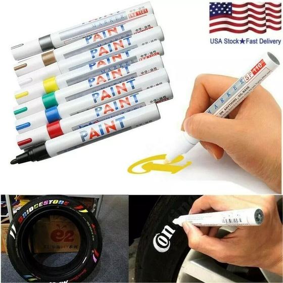 Imagem de 02 Caneta Paint Marker  P/ Pintar Permanente Pneu Óculos Vidro Metal Madeira Borracha tinta automotiva pintura carro cerâmica  tenis Plástico tecido