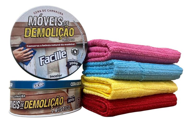 Imagem de 02 Cera Carnauba Lustra Moveis 200g Incolor 04 Panos Micro