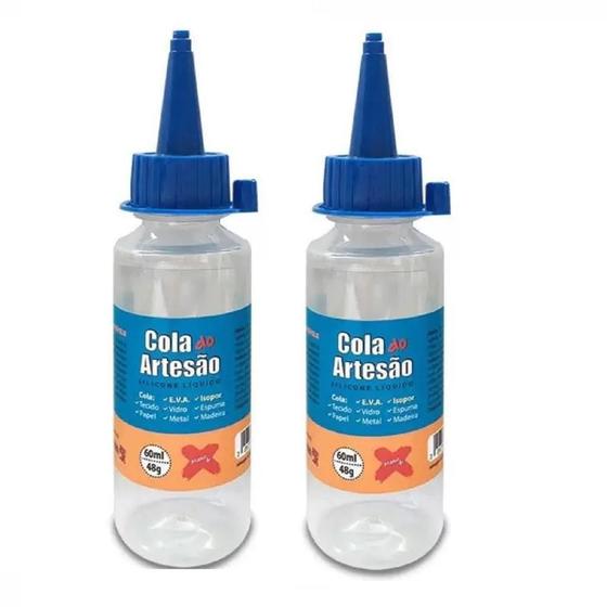 Imagem de 02 Cola De Silicone Líquida Artesanato Eva Isopor Couro 60Ml