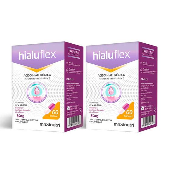 Imagem de 02 Hialuflex Acido Hialuronico Vitamina A C E Zinco 60 Capsulas Loja Maxinutri