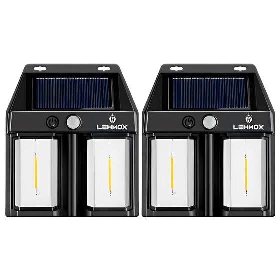 Imagem de 02 Luminária Parede Solar Externa Luz Led Arandela Solar Sensor Movimento Prova D'Água