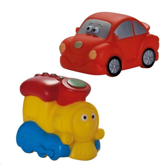 Imagem de 02 Mordedores de Brinquedo Soft para Bebê Macio Banho Trenzinho e Carrinho Cometa