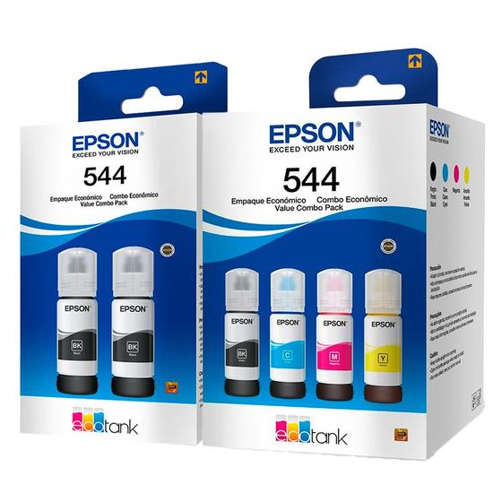 Imagem de 02 Pack de Refil de Tintas T544 02 Preto + 04 Cores para impressoras L1110, L1210, L1250, L3110, L3150, L3160, L3210, L3