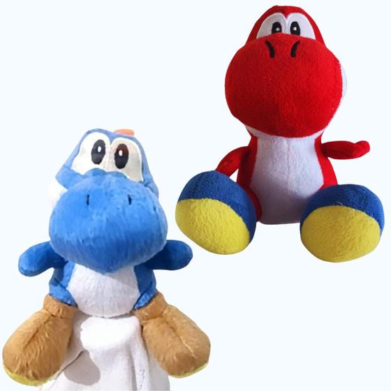 Imagem de 02 Pelúcias Yoshi Azul e Vermelho 30cm