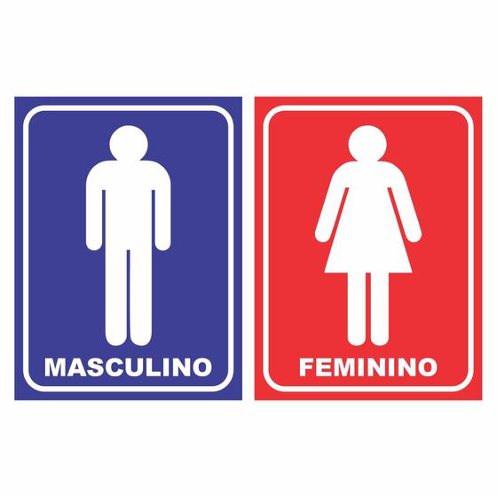 Imagem de 02 Placa Sinalização Banheiro Feminino E Masculino 25X15