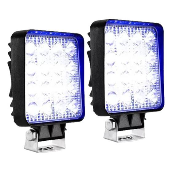 Imagem de 02 unidades farol de led quadrado p/ caminhão 16 led medio bi-volt 10-30v 48w blue beam