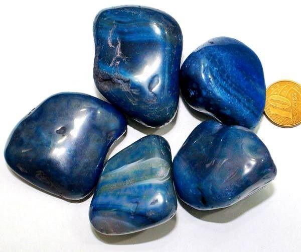 Imagem de 03 Agata Azul Rolado Pedra Natural de Garimpo Colecionador