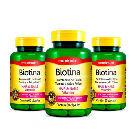 Imagem de 03 Biotina Plus Cabelo Unhas e Vitaminas + Acido Fólico 60cp