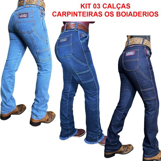Imagem de 03 Calças Jeans Feminina Carpinteira Os Boiadeiros Kit_03CarpFemBoiad