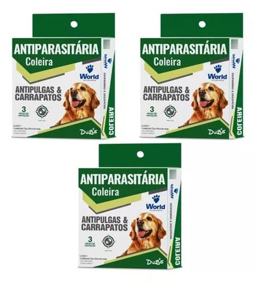 Imagem de 03 Coleiras Cães Antipulgas E Carrapatos Dugs 56cm World