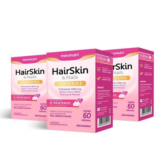 Imagem de 03 HairSkin & Nails Supreme com D-Pantenol 60 Caps Maxinutri