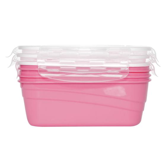 Imagem de 03 Pote Hermetico Retangular Para Alimentos Freezer E Microondas 1000ml Colors - Lp House
