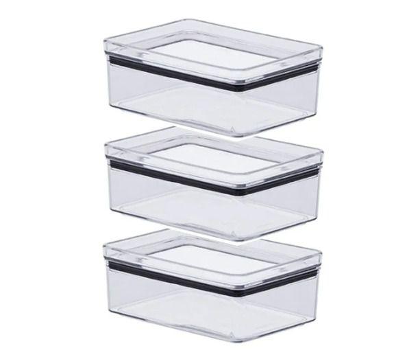 Imagem de 03 Potes Herméticos Porta Frios Empilháveis Multiuso Transparente 770ml