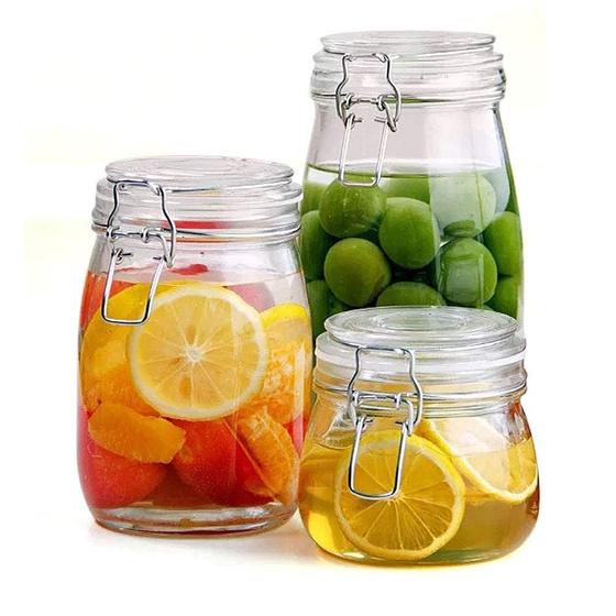 03 Potes Herméticos Vidro 500ml 1000ml 1500ml Trava De Aço e Selador Silicone Menor preço em 03 Potes Herméticos Vidro 500ml 1000ml 1500ml Trava De Aço e Selador Silicone