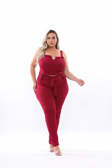 Imagem de 037- Conjunto 3 peças canelado plus size cropped, calça e cinto