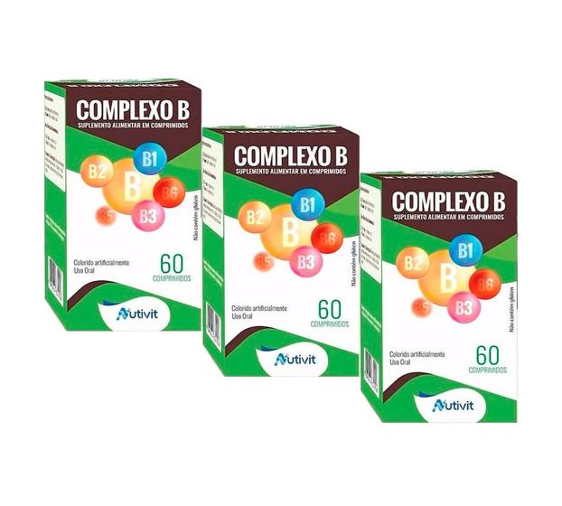 Imagem de 03un Complexo B Vitaminas B1, B2, B3, B5, B6, B7, B12 c/ 60 Cápsulas Nutivit