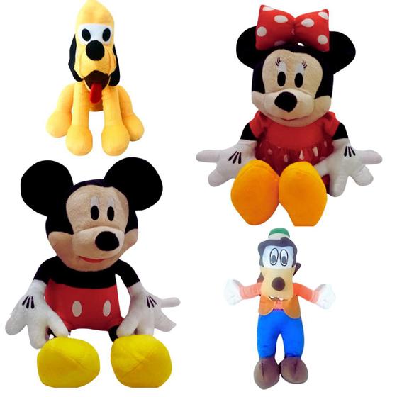 Imagem de 04 Brinquedos Pelucia Mickey Minnie Pateta e Pluto Antialergico Bordado