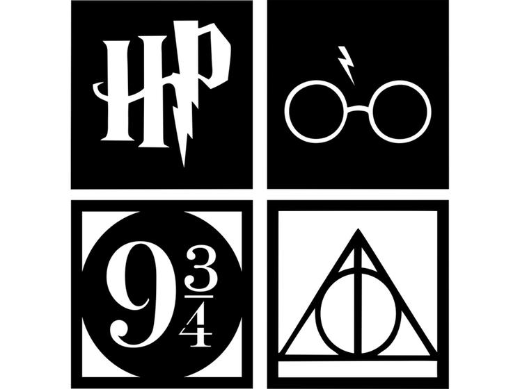 Imagem de 04 Quadro Decorativo Enfeite Harry Potter Preto Vazados