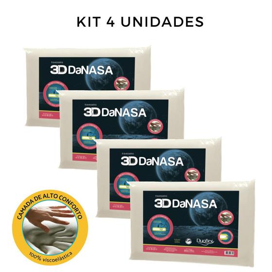 Imagem de 04 Travesseiros da Nasa 3D Confortável Antialérgico Original