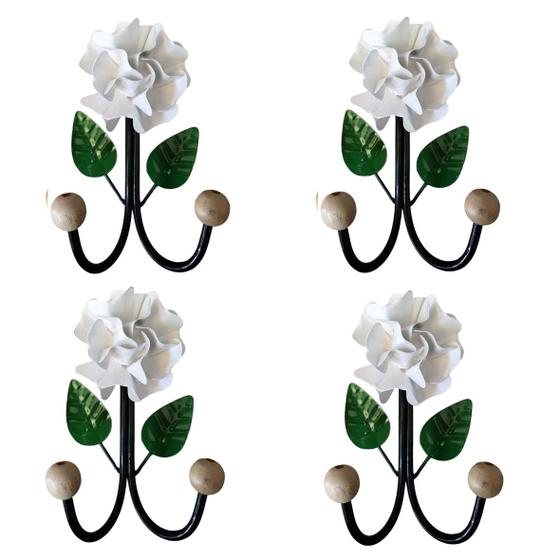 Imagem de 04 un. Suporte Cabideiro Rústico de Parede em Ferro com Flor (TN2299CF1.6) com 1 ou 2 Ganchos