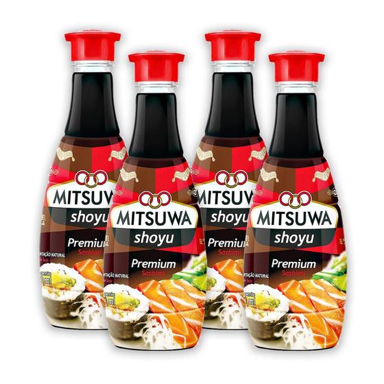 Imagem de 04Un Shoyu Premium Mitsuwa 500 Ml Para Comida Japonesa Oriental Sushi Sashimi Temaki