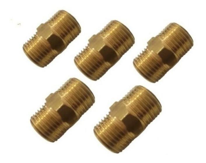 Imagem de 05 Conexão Niple 1/2 Rosca Macho Duplo Latão
