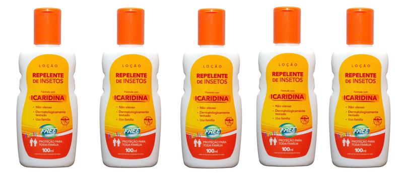 Imagem de 05 Repelentes Free Inset com Icaridina, protege de Pernilongos, Dengue, Zika, Febre Amarela e Chikungunya 100ml