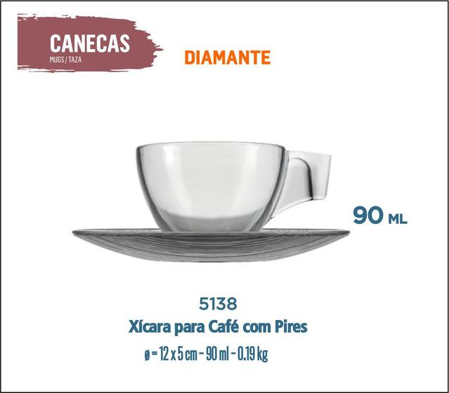 Imagem de 06 Xícara Café Com Pires Curto Pequeno - Diamante 90ml