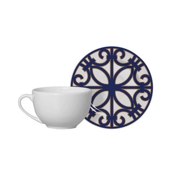 Imagem de 06 Xícaras de Chá com Pires 200mL em cerâmica Macedônia Azul - Alleanza