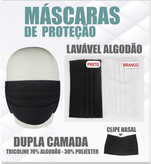 Imagem de 09 Máscaras Lavável Algodão Dupla Camada Com Clipe Nasal