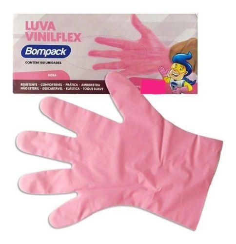 Imagem de 1 Caixa de Luvas Vinilflex Com 100 Unidades Bompack Rosa