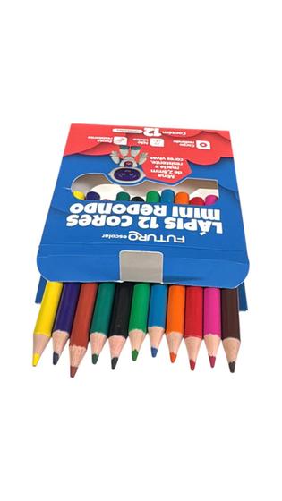 Imagem de 1 caixa Mini Lápis de cor 12 cores 9cm infantil resistente
