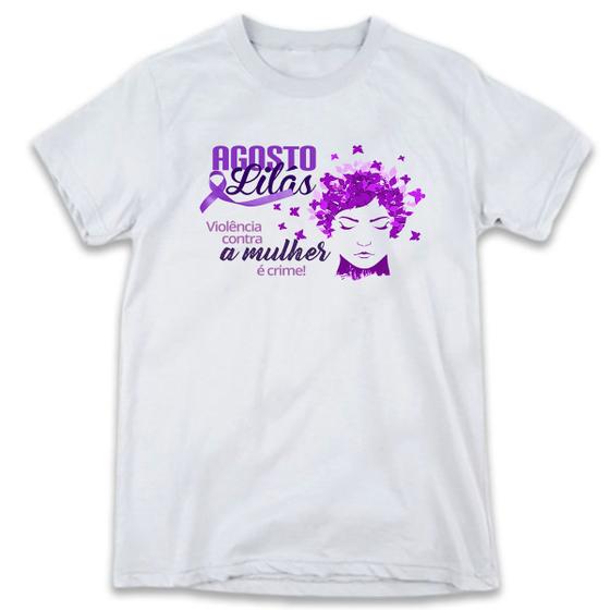 Imagem de 1 Camiseta Agosto Lilás Violência Contra Mulher É Crime Denu