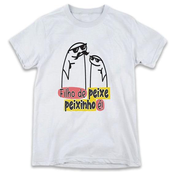 Imagem de 1 Camiseta Bonequinho Flork Meme Filho de Peixe Peixinho é Camisa Divertida