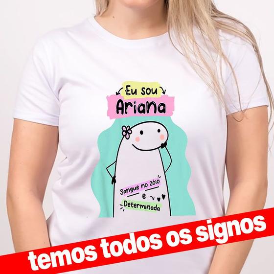 Imagem de 1 Camiseta Bonequinho Flork Meme Horóscopo Ariana Signo Áries Sugestão Presente Amiga Namorados Aniversário Camisa Divertida