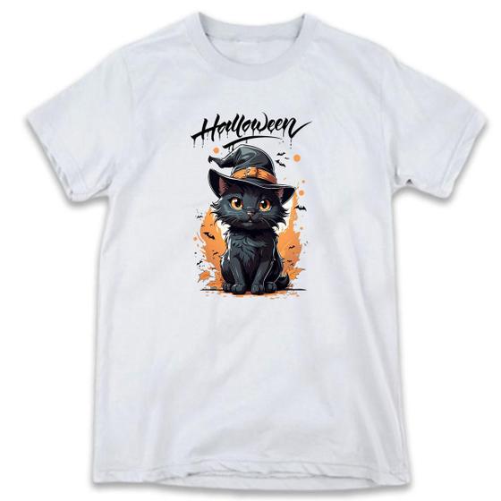 Imagem de 1 Camiseta Festa Halloween Dia das Bruxas Gato Preto