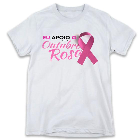 Imagem de 1 Camiseta Outubro Rosa Eu Apoio Campanha Cancêr Mama