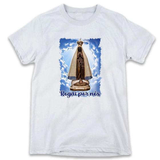 Imagem de 1 Camiseta Personalizada Nossa Senhora Aparecida Fundo Azul Céu