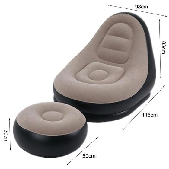 Imagem de 1 conjunto ótimo sofá preguiçoso inflável com tamborete de pé pvc sofá inflável rasgo-resistente para sala de estar