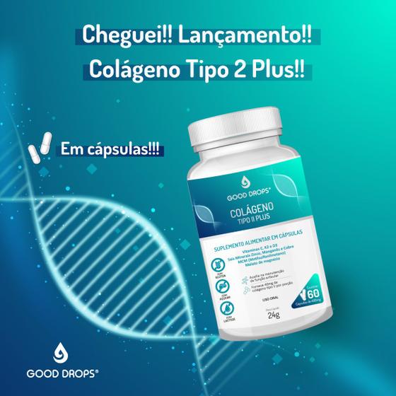 1 frasco com 60 cápsulas Colágeno tipo II (40 mg) Plus Good Drops com