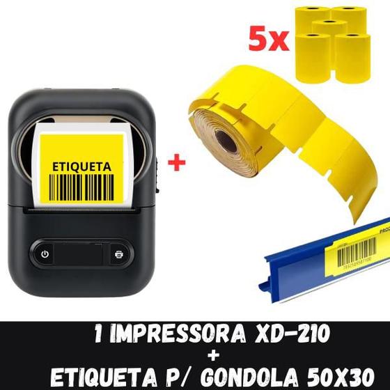 Imagem de 1 IMPRESSORA BUETOOTH XD-210 + 5 ROLO ETIQUETA GONDOLA 50x30